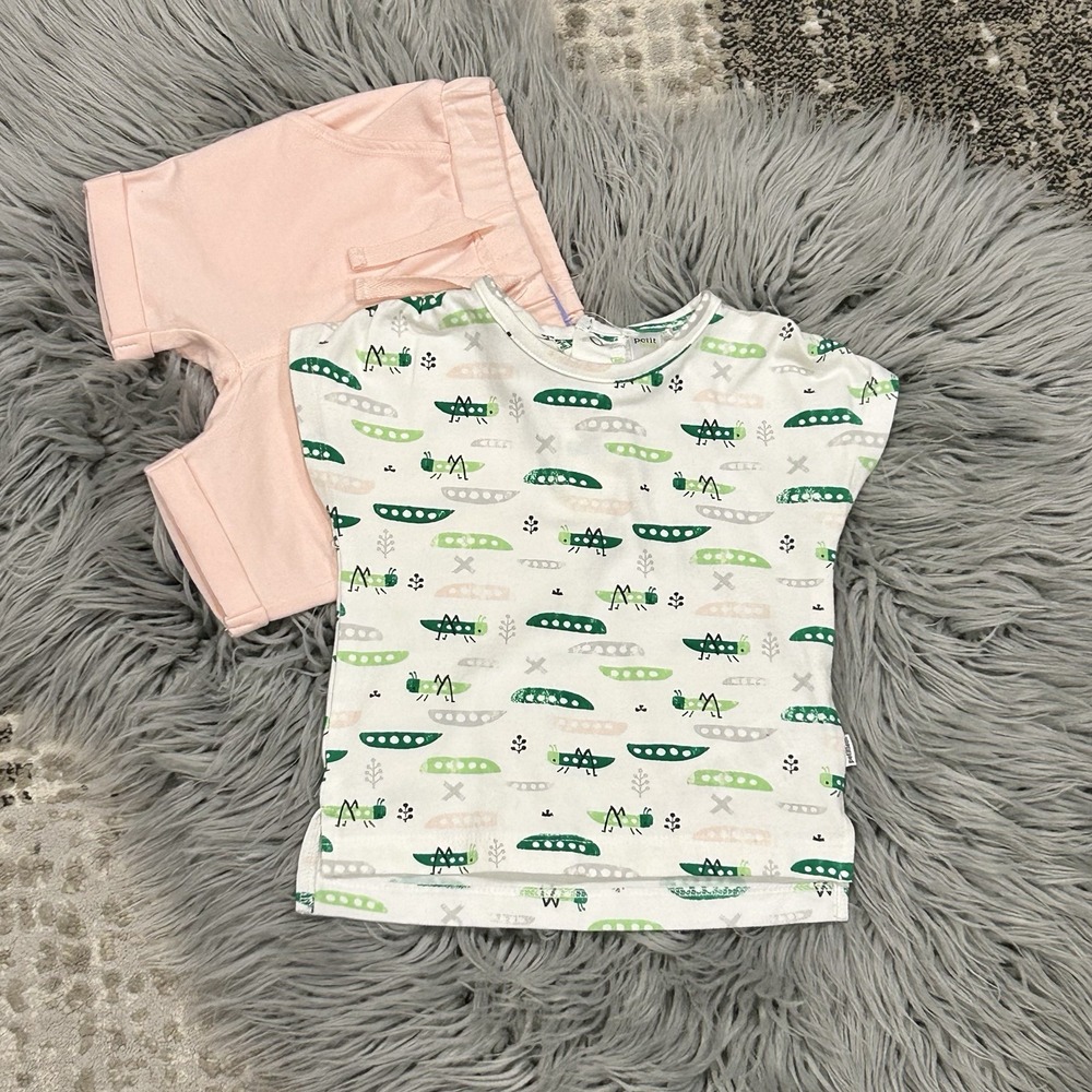 Petit Lem Grasshopper Pea Pod Baby Short Sleeve Top‎ And Shorts Outfit Size 6 Mo